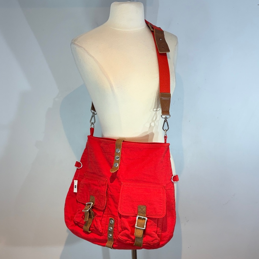 GAP Red Canvas Fold-Over Crossbody/Shoulder Bag NWT